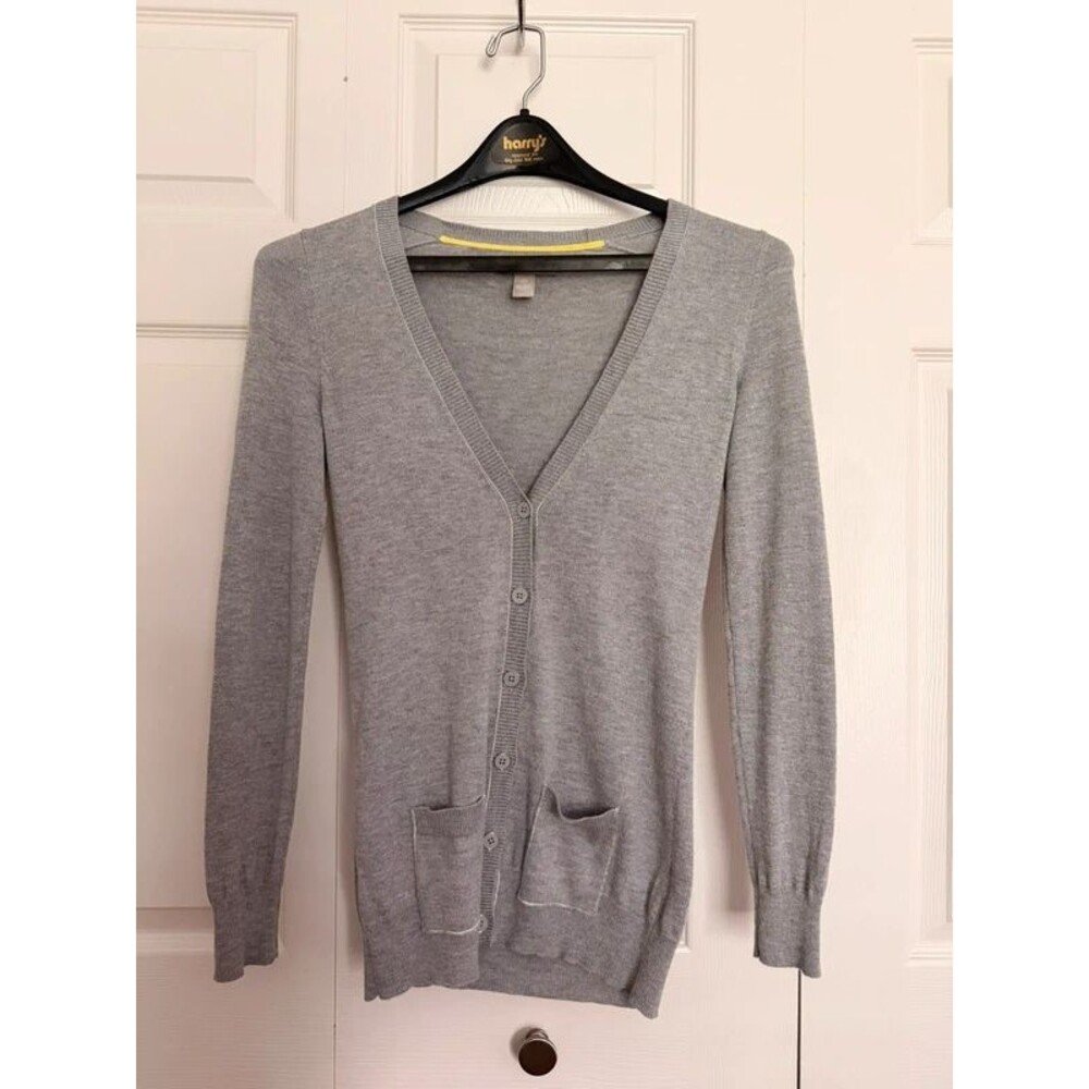 Banana Republic XS Merino Wool Blend Long Cardigan Gray V Neck Pockets Layering